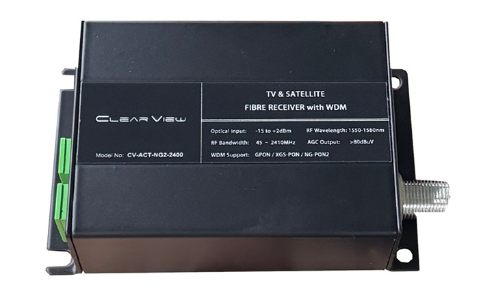 ClearView CV-ACT-NG2-2400 is an FTTH CATV & SAT-IF high-performance Fibre Optic RF receiver